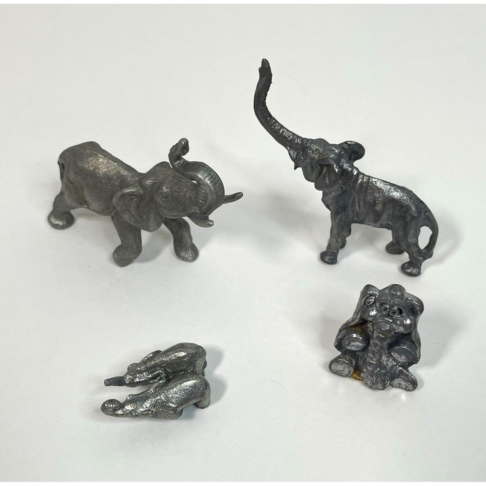 Hudson Vintage Fine Pewter Elephant Figurines Set of 4 Miniature Metal 1982